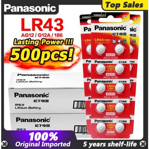 500pcs Panasonic 186 1.5V 0%Hg Alkaline batteries AG12 LR43 G12A 186 for Watches Toys calculator Remote control electronic scale