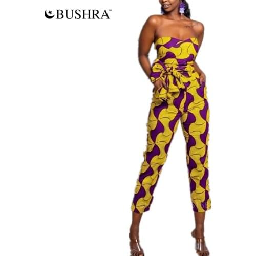 BUSHRA African Clothes Ankara Style Bandage Robe Africaine Dashiki Jumpsuit Ethnic Sexy Women Rompers 2021 New Fashion