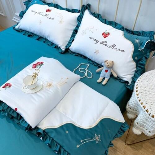 Girly Heart Double-Sided Tencel Ice Silk Summer Blanket Four-Piece Set Bare Sleeping Silky Princess Style Summer Quilt Ai