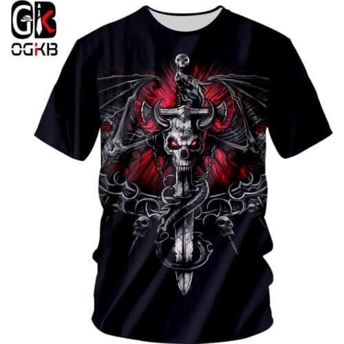 OGKB New Fashion Mens Cool Print Key Chain Skull 3d T-shirt O Neck Casual Tshirt Man Hiphop Streetwear Punk Short Sleeve Tees