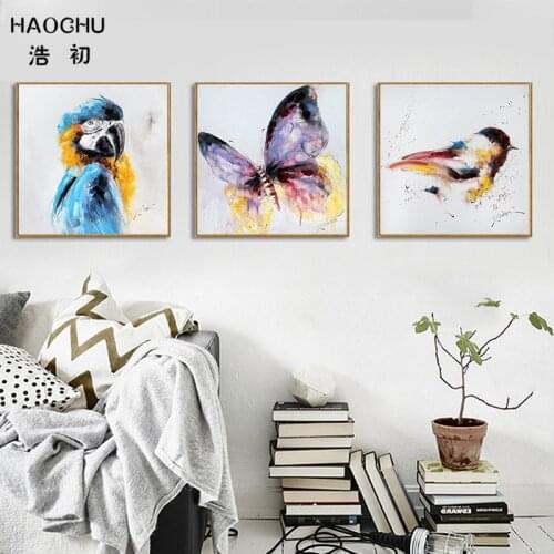 HAOCHU Watercolor Butterfly Bird Poster Art Print Minimalism Canvas Painting Animal Nursery Wall Picture Modern Home Decor