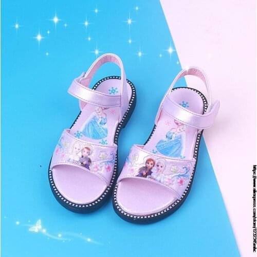 Disney Fashion Summer Sandal for Girl Frozen Elsa Anna Shoes Kids Bowknot Dance Shoes Colorful Fancy Children Princess Shoes