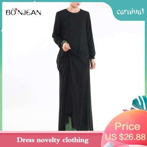 2019 New High Quality Double Sided Islamic Dress Muslim Spring Summer Adult Solid Color Polyester Abaya Dress Novelty Clothing