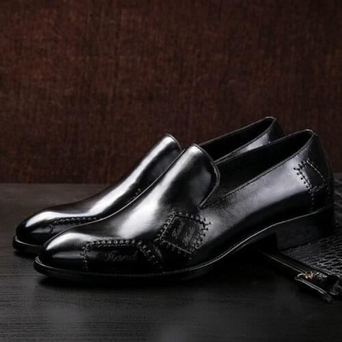 2020 Summer Men leather shoes business dress suit shoes men brand Bullock genuine leather black slipon wedding mens shoes zapato