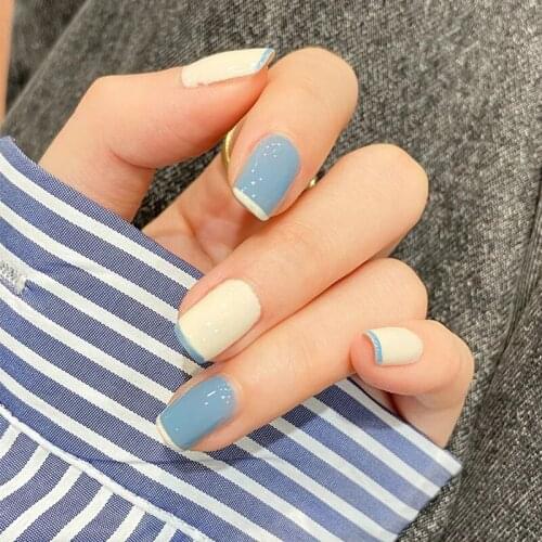 24Pcs False Nail False Nail Full Cover Fake Nail Elegant French Short Nails Short Fake Nail Nail Tips