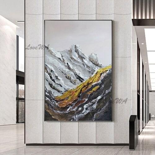 Natural Abstract Landscape Oil Painting With Gold Textures On Top Of Mountain Large 3d Beautiful Picture Scenery For Living Room