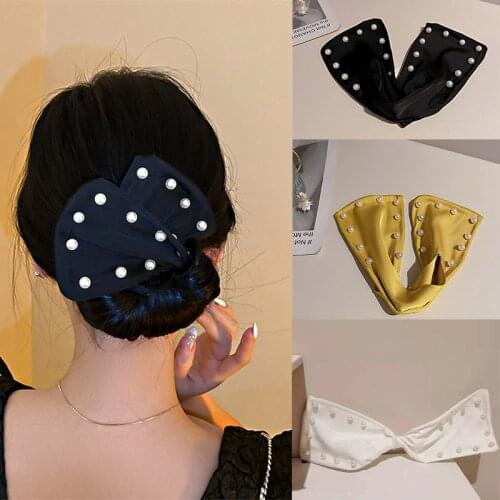 2021 Korea New Pearl Headband Deft Bun Ladys Bunch Hair Headdress Cute Sweet Girl Magic Twist Hair Band Bow Hair Accessories