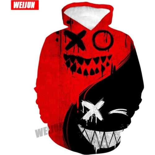 New mens terror smiling face hoodie spring and autumn casual pullover hoodie customized jacket 3D printing manufacturers