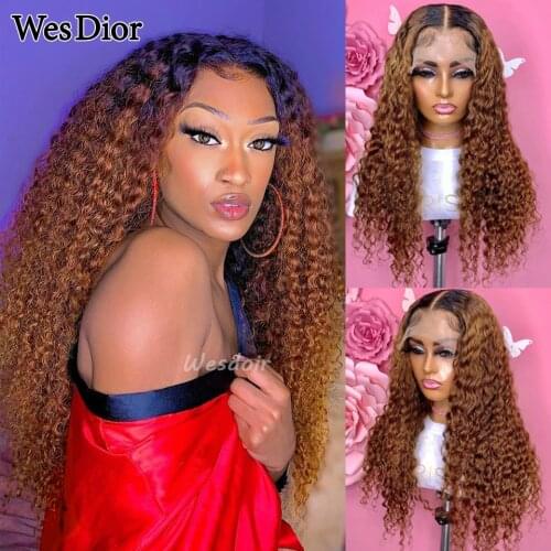Ombre 1B 30 Part Lace Human Hair Wigs Curly 13x1 Lace Front Wig Lace Closure Wig Baby Hair Honey Brown Blonde Remy Hair Wig