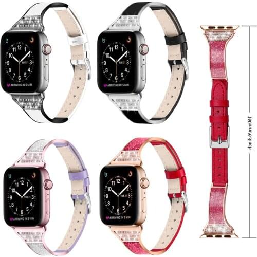 Diamond Genuine Leather Strap for Apple Watch Band 38/42/40/44mm Ceramic Watch Strap Band For iWatch 1/2/3/4/5 Apple Watch Band