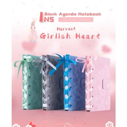 HardCover Luxury Journals For Women Velvet Cover Blank Planner With Magnetic Buckle Blue Silk Ribbons Bandage Notebook