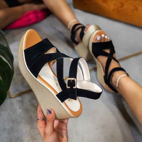 Women Sandals Summer Wedge Female Ladies Platform Ankle Strap Shoes Open Toe 2021 Beach Sandals Zapatillas Mujer Casa 35-41