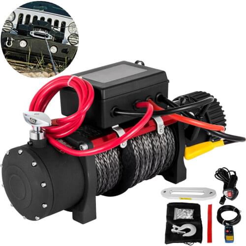 SingleLine 13500LBS 12V Electric Synthetic Rope Winch Recovery Remote Control
