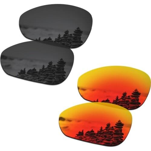 SmartVLT 2 Pairs Polarized Sunglasses Replacement Lenses for Oakley Crosshair 1.0 (2005) Stealth Black and Fire Red
