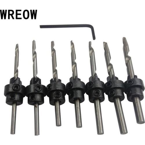 7PCS Tapered Countersink Drill Bit HSS Woodworking Tools Hex Shaft Tapered Wood Adjustable Depth Hole Cutter Screw Pilot Drill
