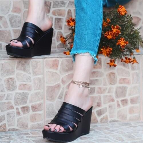 Tonar Thax Black Skin Wedges Women Slippers Spring Summer New Season Casual New Creation Cool Summery Style Comfortable