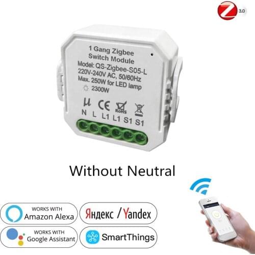 Tuya Zigbee 3.0 Smart Switch Module 220-240V Without Neutral Single Wireless Light Switch Relay With Tuya ZigBee Home Assistant