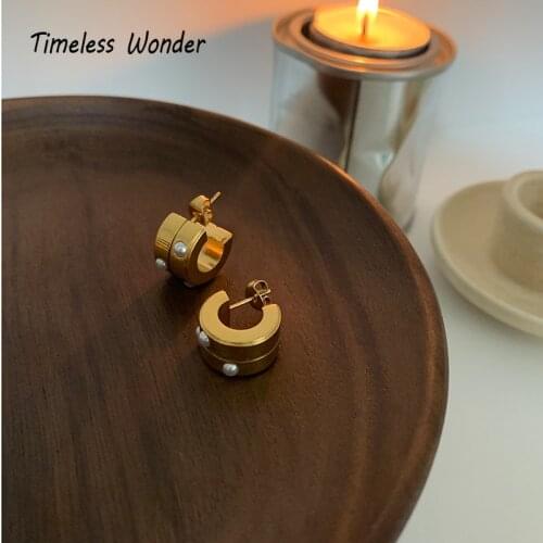 Timeless Wonder Gorgeous Geo Pearl Hoop Earrings Women Jewelry Goth Boho Top Designer Ins Fancy Trendy Hiphop Cute Gift New 1148