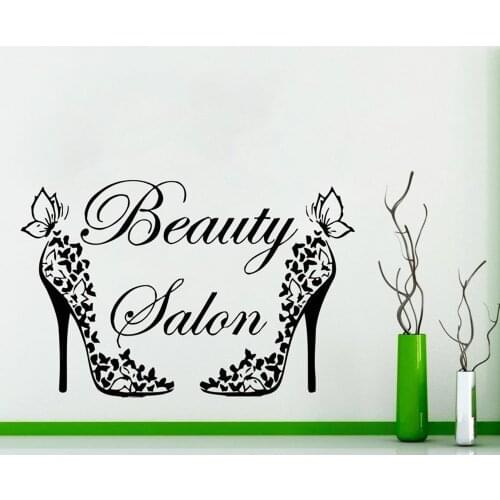 High Heels Wall Decal Window Vinyl Sticker Beauty Salon Woman Face Hair Salon Hairstyle Style Hair Fashion Cool shop C169