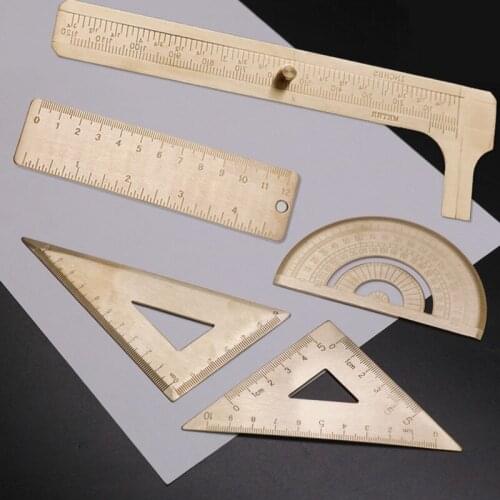 High quality Triangular plate brass ruler semicircular instrument retro protractor Caliper Measuring tools school student gift