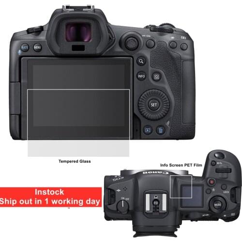 For Canon EOS R R5 Camera Tempered Protective Self-adhesive Glass Main LCD Display + Film Info Screen Protector Guard Cover