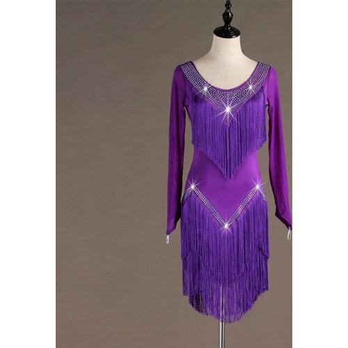 Women Shiny Rhinestone Tassel Latin Dance Skirt Professional adult Latin dance training suit female rumba dance service Stag