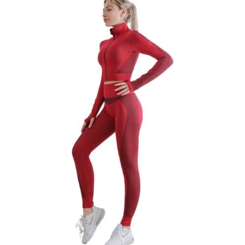 Seamless Women Yoga Set Female Sport Gym Suits Wear Running Clothes 2 Pieces Fitness Sport Yoga Suit Long Sleeve Women Clothing