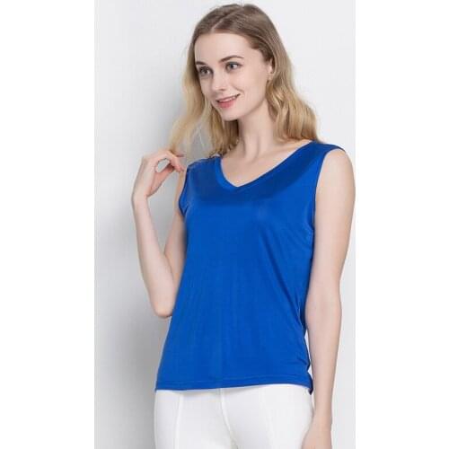 100%REAL SILK Women Tanks Solid knitted healthy Tank tops V neck Silk Vest 2020 Summer White Black Gray Bottoming shirt