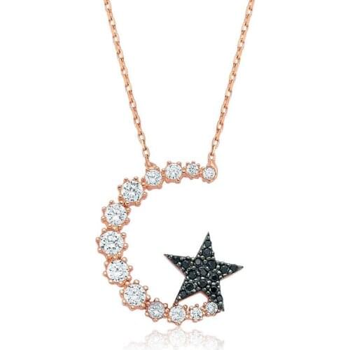Real Silver 925 Jewelry Silver Moon Star Women 'S Necklace
