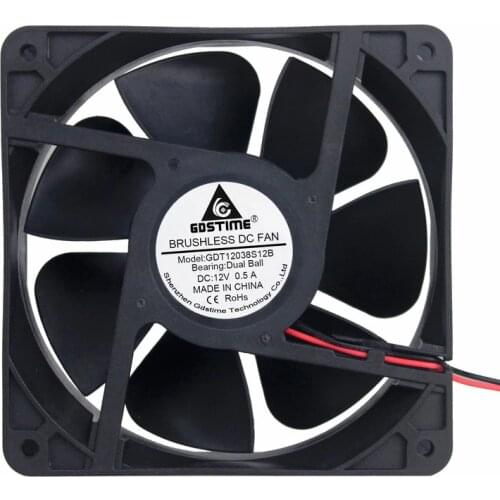 10 Pcs Gdstime 120mm*120mm*38mm 12V DC Brushless Machine Case Cooling Fan 120mm x 38mm 2Pin Dual Ball 0.5A 12cm Cooler 12038B