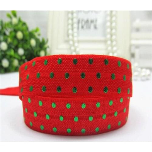 100yards/lot) 5/8" (16mm) Green Polka Dot Foil Printed FOE Red Ribbon