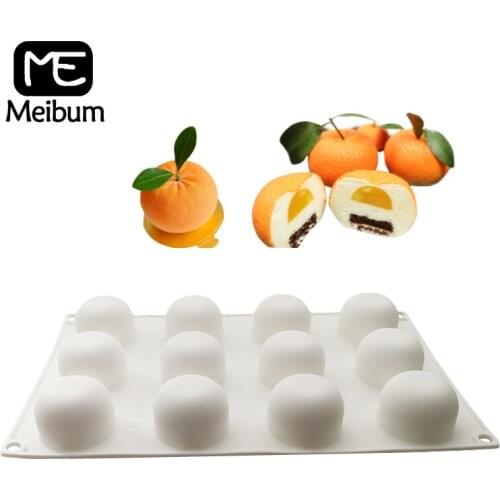 Meibum 12 Cavity Orange Silicone French Dessert Cake Mold Fondant Chocolate Fruit Mousse Pastry Tools Accessories Baking Moulds