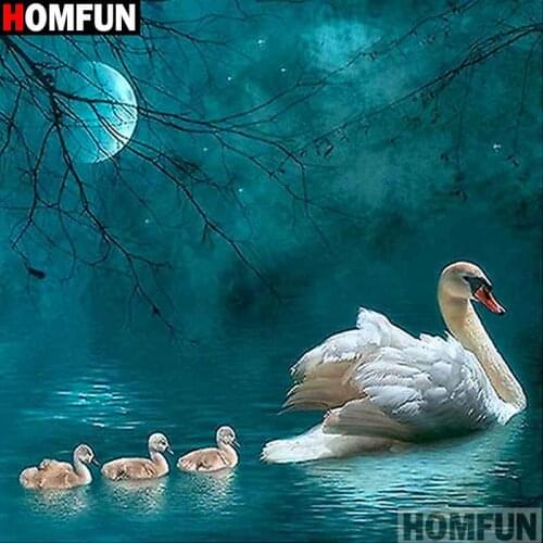 HOMFUN Full Square/Round 5D DIY Diamond Embroidery "Animal swan" Diamond Painting Cross Stitch Rhinestone 5D A15502