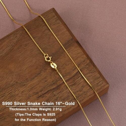 Lo Paulina Real Pure 990 Sterling Silver 1.0mm Snake Chain Necklace 16"/18" 18K Gold/Rose Gold/Platinum Collar For Woman Jewel