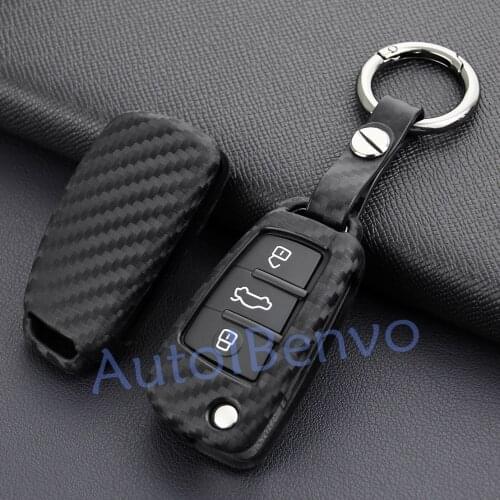 Carbon Fiber Look Car Key Case Cover Fob Holder Protector For 2011-2019 Audi Flip Key A1 A3 S3 Q3 Q7 TT Accessories