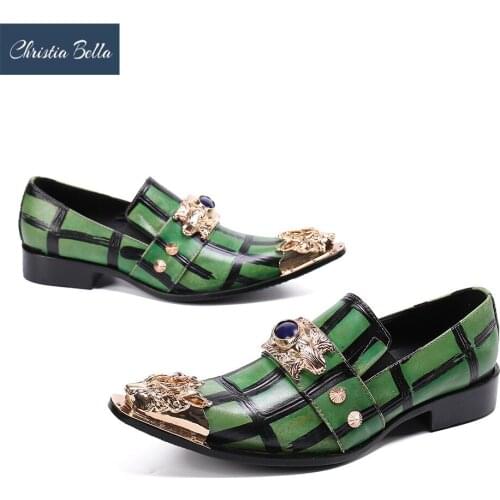 Christia Bella Fashion Rivets Genuine Leather Men Shoes Wedding Party Male Dress Shoes Plus Size Business Formal Leather Shoes