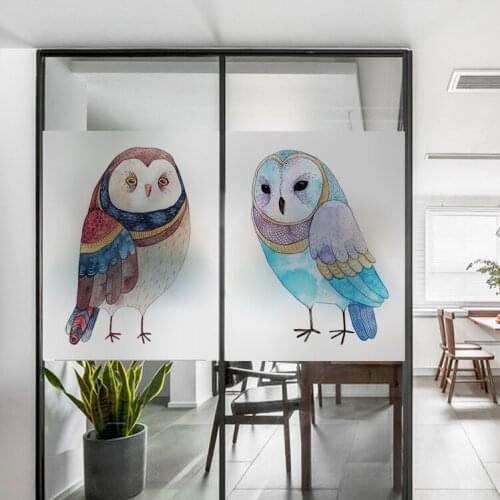 Custom Size Decorative Glass Window Film No Glue Privacy Stickers Static Cling Foil Owl For Smooth Glass Bedroom YYKT2043