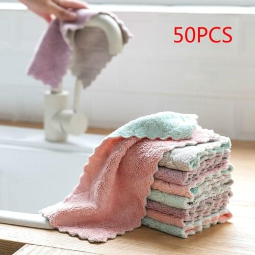20pcs Is Cheaper Double-layer Absorbent Microfiber Kitchen Dish Cloth Non-stick Oil Household Cleaning Wiping Towel Kichen Tools