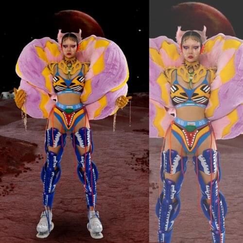 Gogo Dancer Costume Women Futuristic Clothing Pu Leather Bra Performance Costume Festival Clothing Nightclub Bar Costume DL8331