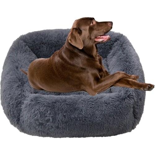 Square Dog Bed House Dog Cat Mat Winter Warm Sleeping Dogs Puppy Nest Soft Long Plush Pet Cushion Portable For Pets Cats Basket
