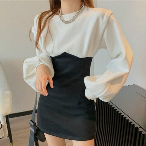 Sweet Girl Korea Vintage Gentle Fairy Preppy Style Harajuku Splicing Dress Puff Sleeve Buttocks Elegant Offiec Lady Women Dress