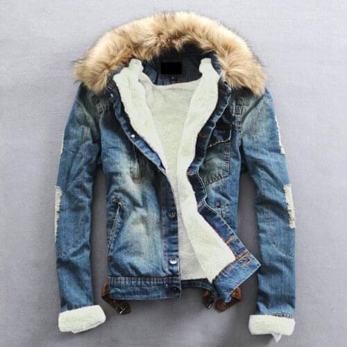 Plus Size 2019 Winter warm Denim Jacket Men Clothing Jeans Coat Men Casual Outwear With Fur Collar Wool Thick Clothes