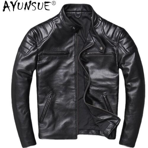 AYUNSUE 2021 Genuine Leather Jacket Men Winter Motorcycle Coats Biker Clothes Streetwear Fit Real Cow Leather Coat Man Chaqueta