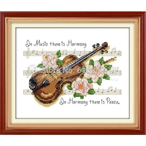 Violin(1)wholesale cotton cross stitch kits set white 11ct print on canvas embroidery set sewing hand made crafts home decor