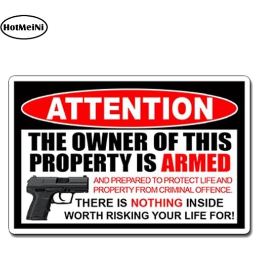 HotMeiNi 13cm x 8.9cm Car Styling Owner Armed Sticker Amendment Gun Alarm Warning Window Glass Door Decal Car Sticker Waterproof