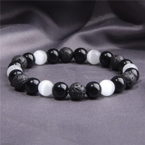 Natural stone black white Hematite lava bracelets men couples friendship women cat eye beads bracelet female jewelry gift