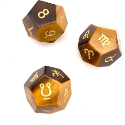 Natural Tigers Eye Constellation Symbol Dice Handmade Gemstone Divination Dice Zodiac Sign Astrology Planet Dice D12 Tarot Dice