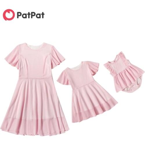 PatPat 2021 New Summer Solid Pink Matching Dresses for Mommy and Me