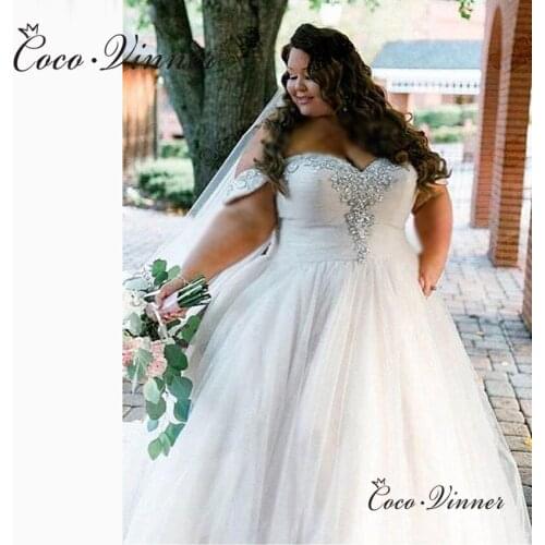 Off Shoulder Cystal Beaded Tulle Simple Wedding Dress A line Sweep train Cap Sleeves Plus Size Pregant Wedding Dresses W0831