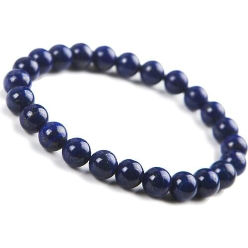 Dropping Shipping 8mm Natural Lapis Lazuli Beaded Stretch Bracelet For Women Crystal Round Bead Charm Bracelet Femme AAAA